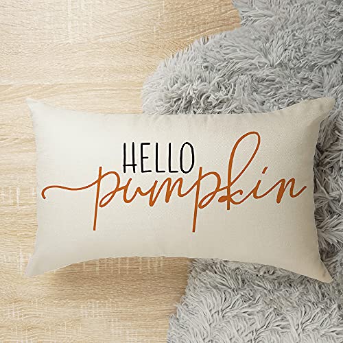 GTEXT 12x20 inch Fall Throw Pillow Cover Hello Pumpkin Cushion Cover Autumn Decor Fall Pumpkins Pillowcase Outdoor Pillow Linen Square Cushion,Sofa Fall Pillow Cover - Image 2