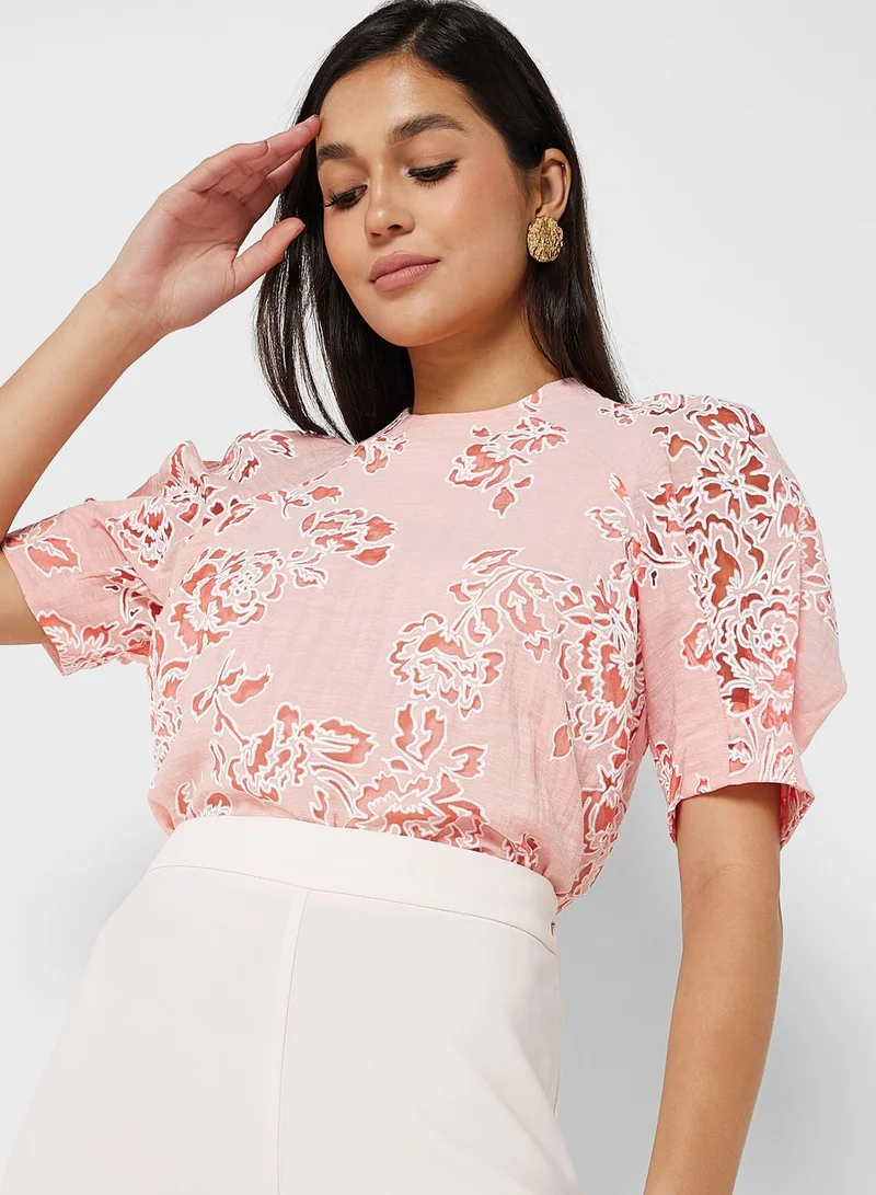 Ted Baker Puff Sleeve Embroidered Top