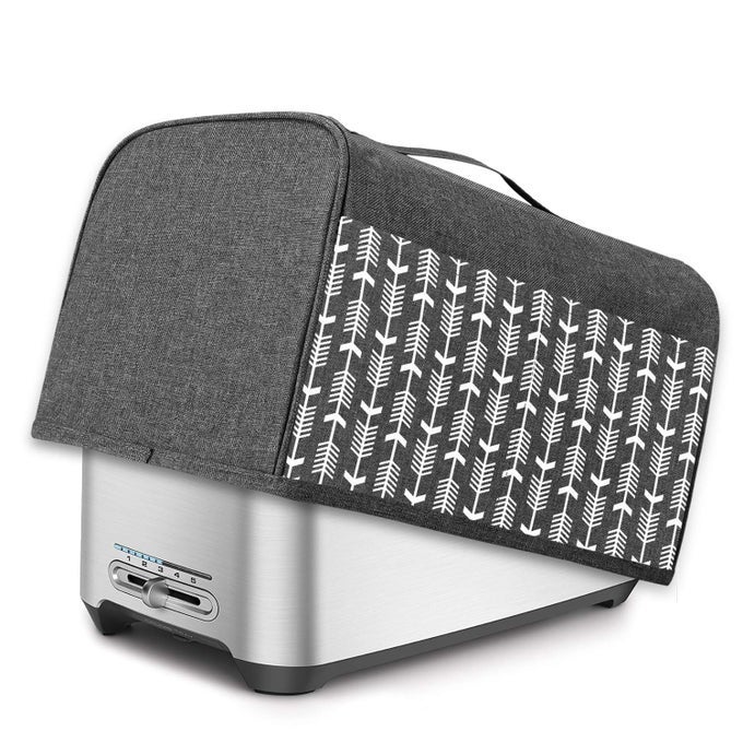 4 SLICE TOASTER COVER WITH POCKETS AND TOP HANDLE NYLON TOASTER COVER FITS FOR MOST 4 SLICE LONG SLOT TOASTERS GRAY WITH ARROW