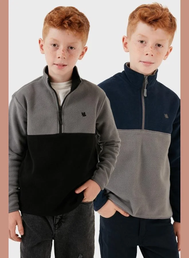 ليلا ليلا سويت شيرت قطعتين بسحاب نصي وياقة واقف لونين للأطفال