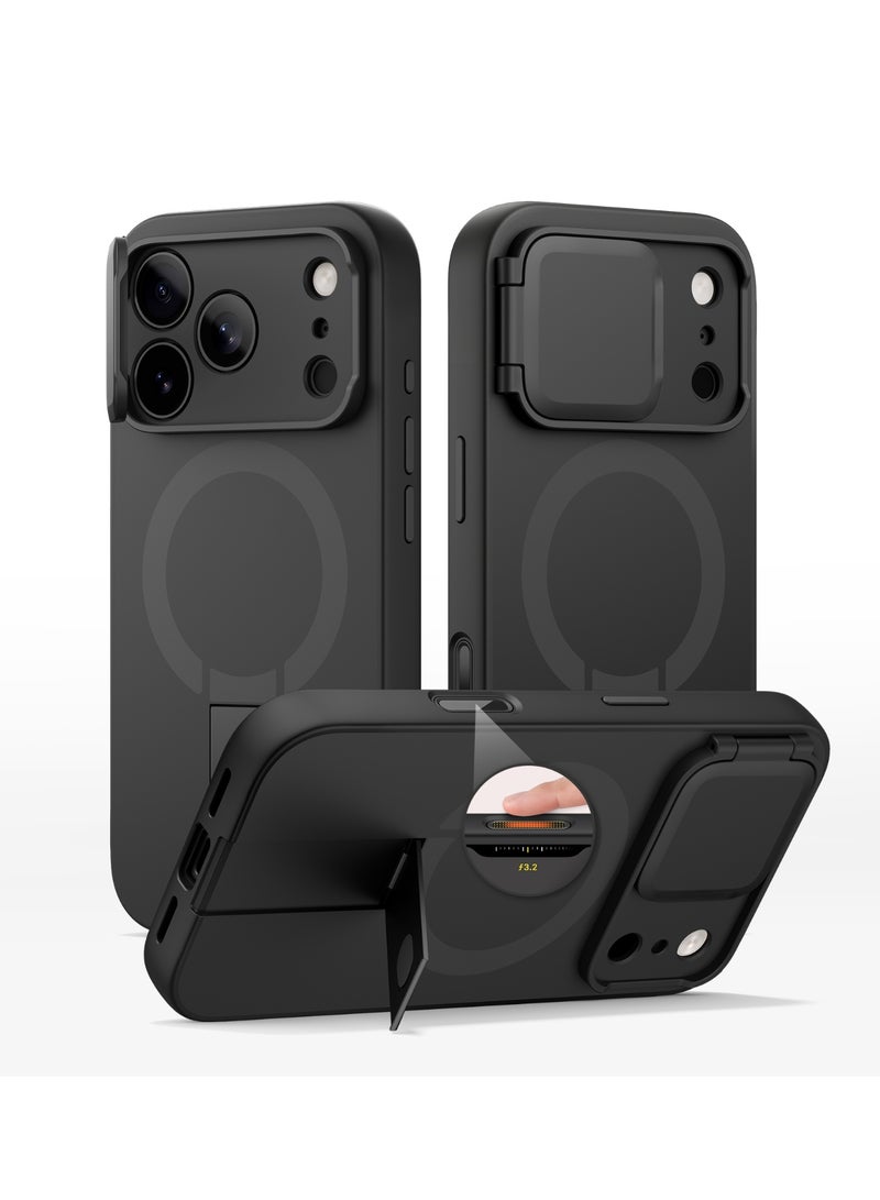 Magnetic for iPhone 17 Pro Max Case, with Camera Cover & Kickstand, Black - Image 1