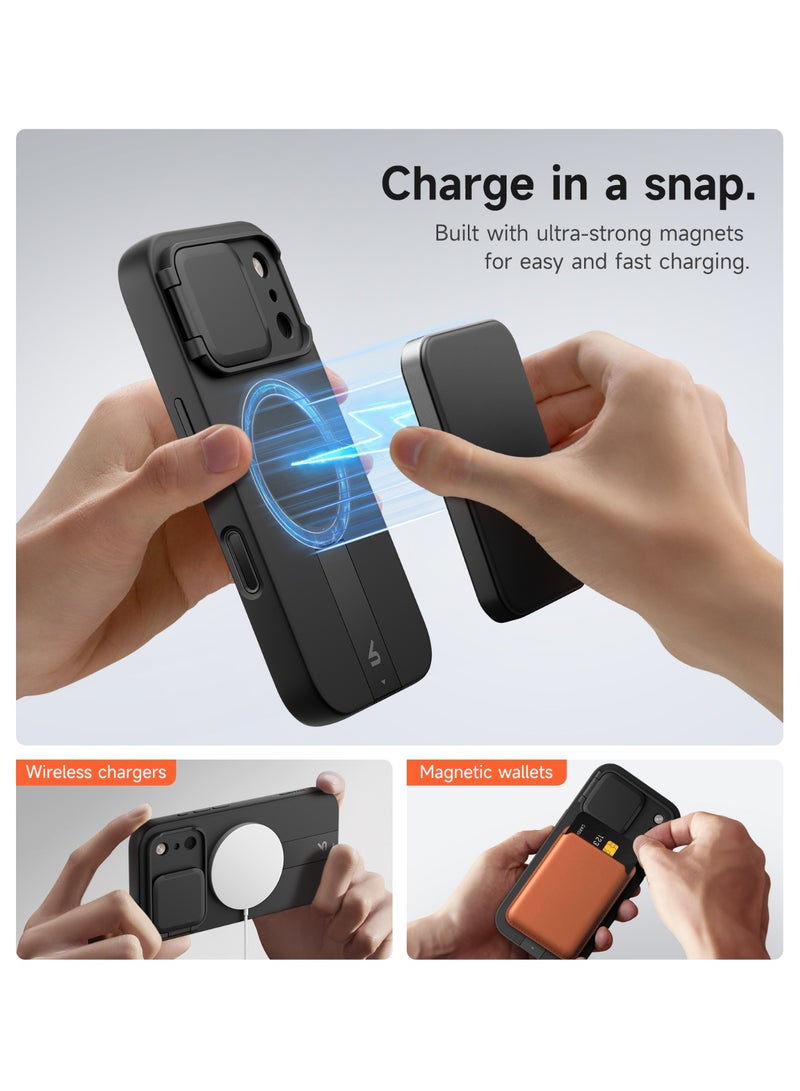 Magnetic for iPhone 17 Pro Max Case, with Camera Cover & Kickstand, Black - Image 3