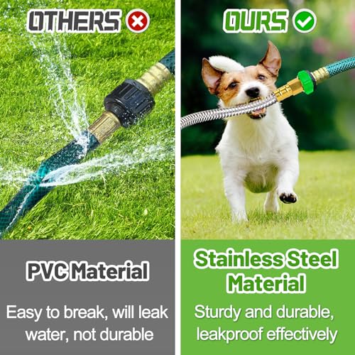 Beeplove Short Garden Hose with Female to Female Connector, 5ft Metal Leakproof Leader Hose for Hose Reel, Heavy Duty 304 Stainless Steel Flexible Hose for Outdoor Garden Watering Car Pet Cleaning - Image 2