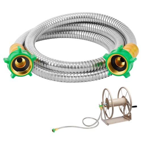 Beeplove Short Garden Hose with Female to Female Connector, 5ft Metal Leakproof Leader Hose for Hose Reel, Heavy Duty 304 Stainless Steel Flexible Hose for Outdoor Garden Watering Car Pet Cleaning - Image 1