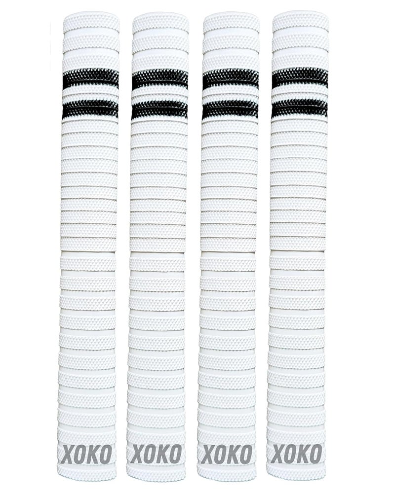 xoko Cricket Bat Handle Grips, White with Black Stripes, Enhanced Performance, Shock Absorbing (White Pack of 4) - Image 1