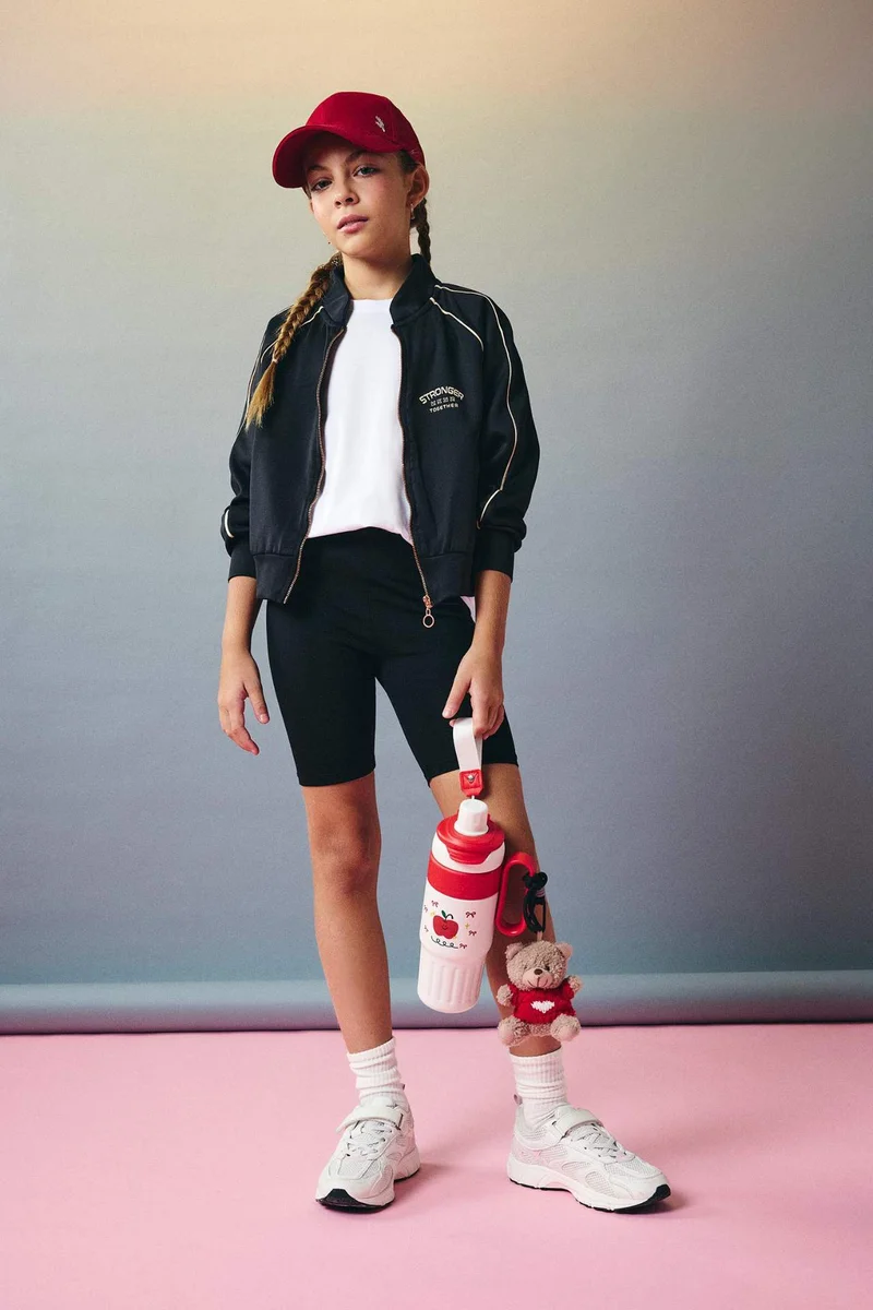 ديفاكتو Girl Slogan Printed Crew Neck Scuba Diving Cardigan