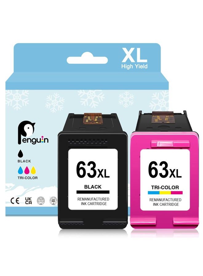 Penguin Remanufactured Printer Ink Cartridge Replacement for HP 63XL ,63 XL (1 Black,1 Color) Used for Deskjet 1110 1111 2130 3636 Envy 4510 4528 Officejet 3830 4650 5252 5222 Includes Bookmark Clip - Image 1