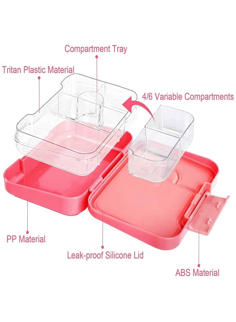 Arabest Lunch Box, Leak Proof Bento Box for Kids, 5 Compartment Durable Lunch Containers with Removable Compartment Trays(Pink) - Image 2