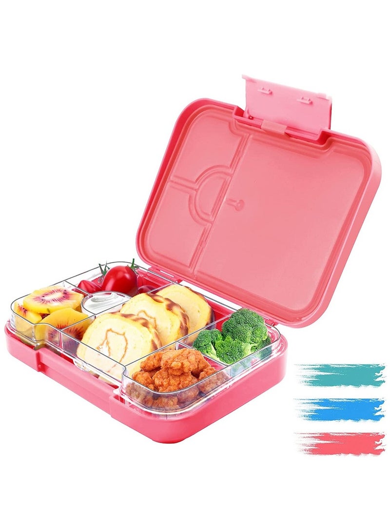 Arabest Lunch Box, Leak Proof Bento Box for Kids, 5 Compartment Durable Lunch Containers with Removable Compartment Trays(Pink) - Image 1