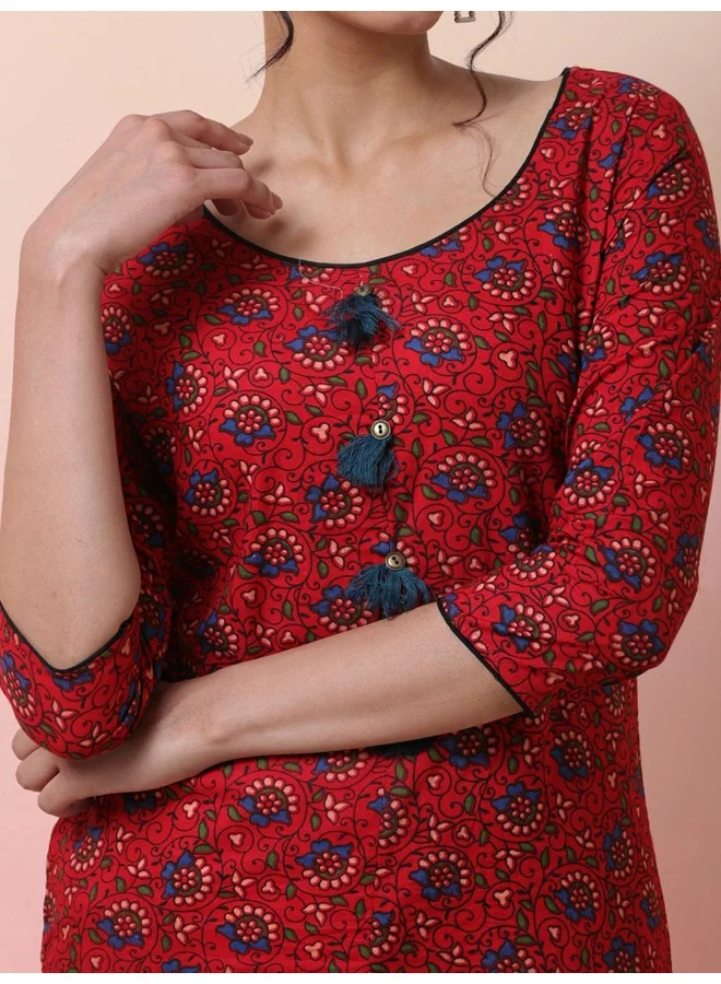 AKS Red Colored Floral Print Straight kurta