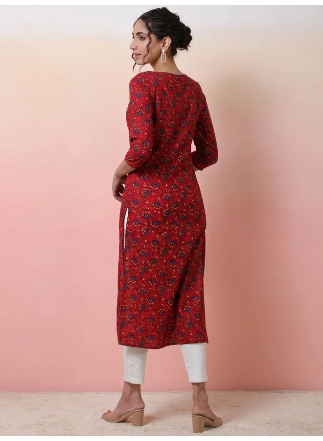 AKS  Red Colored Floral Print Straight kurta for Women | Best Price UAE