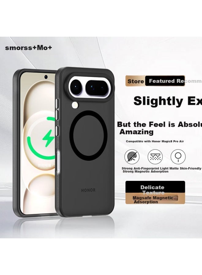 غطاء مغناطيسي بنسيج ناعم لهاتف Honor Magic8 Pro Air، حماية كاملة مضادة للسقوط، رقيق جدًا ومقاوم للبصمات، أسود بسيط للرجال والنساء
