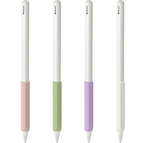 YINVA 4 PCS Ergonomic Grip Holder Compatible with Apple Pencil 2nd Generation, Premium Silicone Case Cover Sleeve Accessories Compatible with iPad Pencil 2 Gen (Pink, Purple,Green,White) - Image 1