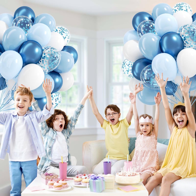 Leraqertra 60pcs Blue and White Balloons 12inch with Pastel Pearl Light Blue Confetti White Balloons for Bridal Baby Shower Wedding Birthday Party Decorations - Image 5