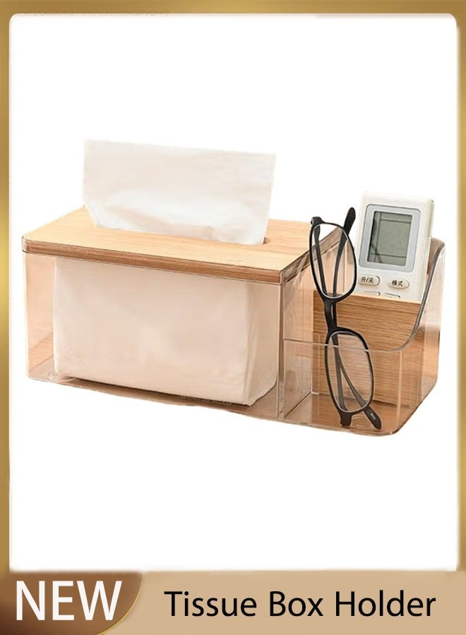 Tissue Box with 2 Slot Storage Tray, Compartmentalized design, for Bathroom Vanity Countertops,Bedroom Dressers and Table(Clear)  - Image 1