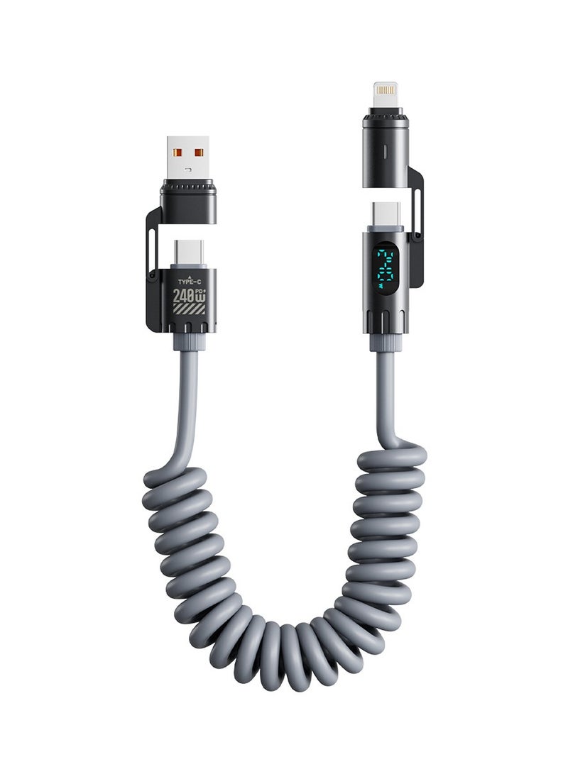 240W Coiled USB C Cable for Car,4 in 1 Charging Cable Fast Charging USB C to USB C Cable with LED Display Combo USB A/C to C/L,6FT - Image 1