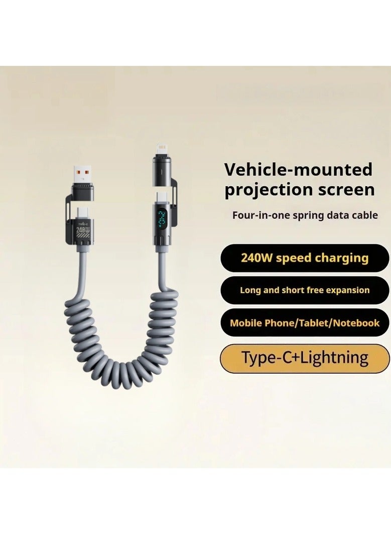 240W Coiled USB C Cable for Car,4 in 1 Charging Cable Fast Charging USB C to USB C Cable with LED Display Combo USB A/C to C/L,6FT - Image 3
