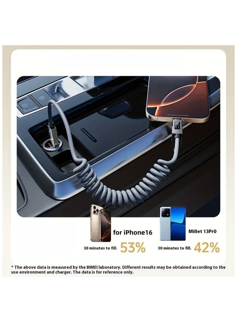 240W Coiled USB C Cable for Car,4 in 1 Charging Cable Fast Charging USB C to USB C Cable with LED Display Combo USB A/C to C/L,6FT - Image 5