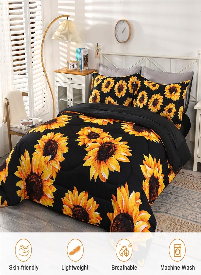 Wowelife Sunflower Queen Comforter Sets, Sunflower Bedding Set Queen Size, Premium 5-Piece Black Comforter Set, and Soft for Teen Girls, Boys and Adults - Image 4