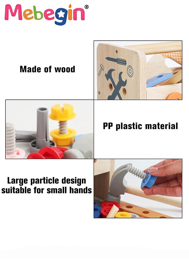 MEBEGIN Wooden Tool Set for Kids, Montessori Toys Wooden Tool Box with Saws, Screws, Hammers, Creative Construction Toys Set, Educational Toys Gifts for Kids Girls Boys Age 3+  - Image 5
