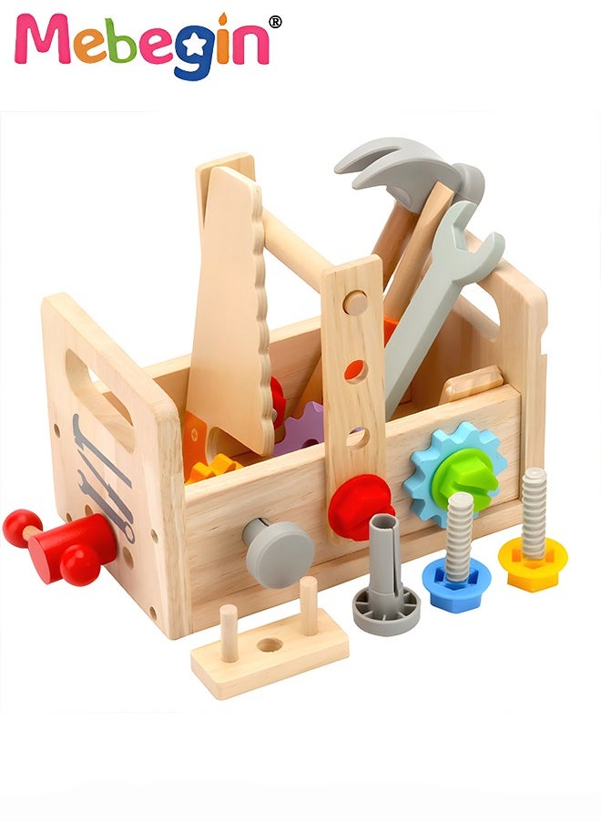 MEBEGIN Wooden Tool Set for Kids, Montessori Toys Wooden Tool Box with Saws, Screws, Hammers, Creative Construction Toys Set, Educational Toys Gifts for Kids Girls Boys Age 3+  - Image 1