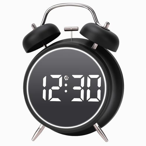 CBK Honeytime Digital Alarm Clock, 4.5 Inch Twin Bell Intelligent LED Alarm Clock, Silent Metal Clock with Night Light, Bedside Loud Alarm Clock for Adults Kids Teenager (Big Black) - Image 1