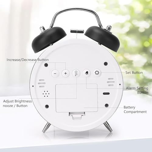 CBK Honeytime Digital Alarm Clock, 4.5 Inch Twin Bell Intelligent LED Alarm Clock, Silent Metal Clock with Night Light, Bedside Loud Alarm Clock for Adults Kids Teenager (Big Black) - Image 5