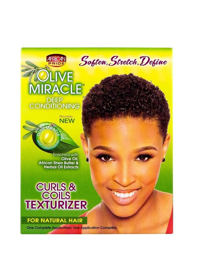 African Pride African Pride Olive Miracle Curls & Coils Texturizer - Contains Aloe Vera, Castor Oil & Biotin to Condition & Define Hair, Protect, 1 Kit  - Image 1