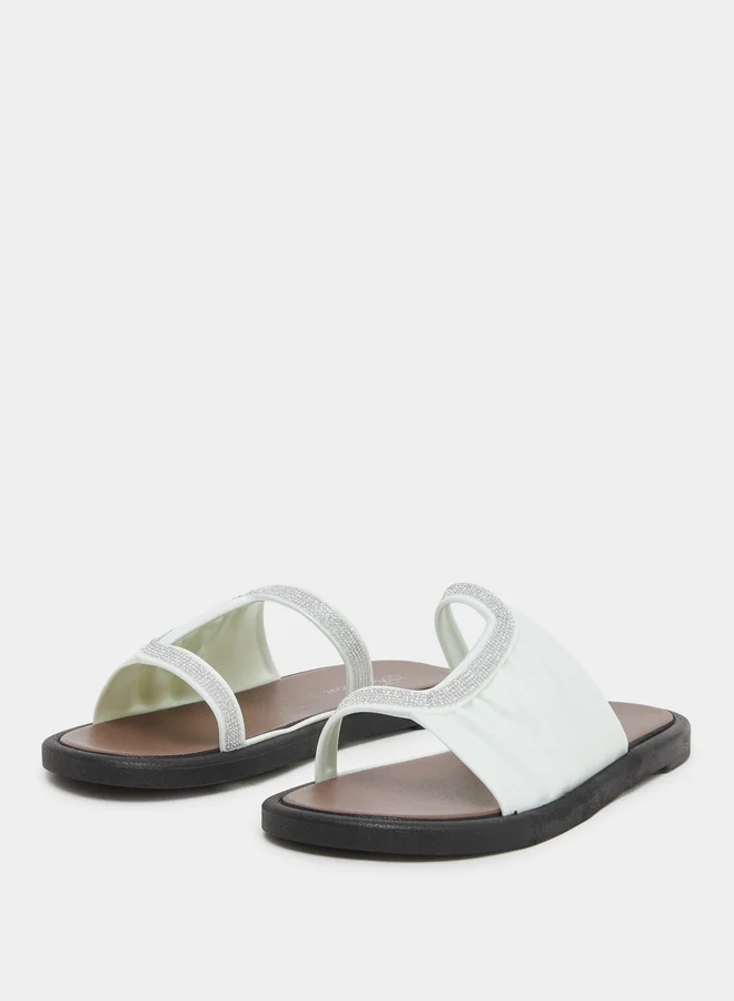 Take Two Take Two Rhinestone Embellished Side Cut Out Vamp Flat Sandals
