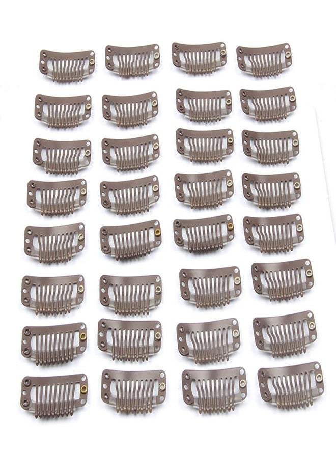 JFFX 30pcs Stainless Steel Snap Wig Clips for Hair Extensions, Toupee Combs - 9-teeth, 32mm, 1.2g/pc (Dark Brown) - Image 1