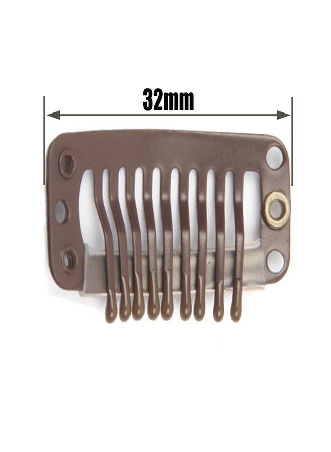JFFX 30pcs Stainless Steel Snap Wig Clips for Hair Extensions, Toupee Combs - 9-teeth, 32mm, 1.2g/pc (Dark Brown) - Image 2