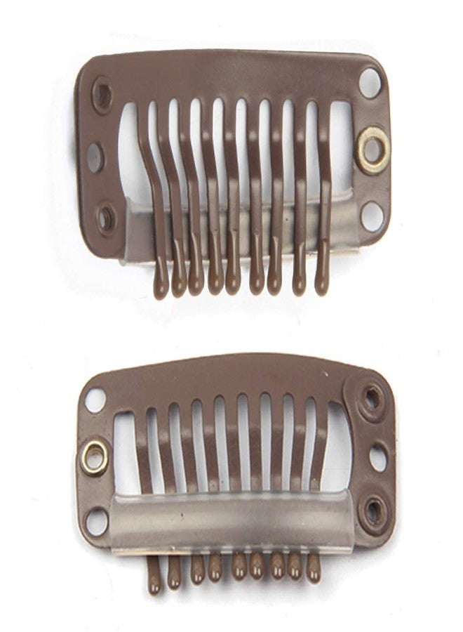 JFFX 30pcs Stainless Steel Snap Wig Clips for Hair Extensions, Toupee Combs - 9-teeth, 32mm, 1.2g/pc (Dark Brown) - Image 3
