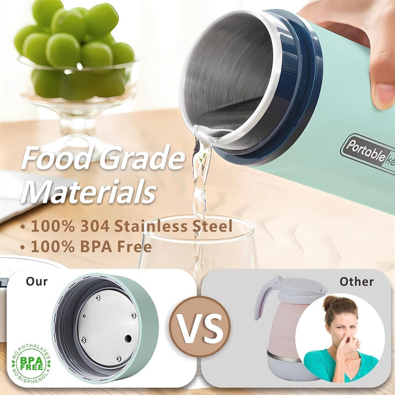 YIMI Portable Electric Kettle for Travel, 550ml Small Water Boiler for Tea Coffee Milk, 400W Stainless Steel Mini Water Kettle Heater with 6 Adjustable Temperature, Keep Warm, Auto Off for Trip, Car, Green - Image 4