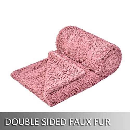 YUSOKI Luxury Faux Fur Throw Blanket(Without Pillows) 2 Layers,3lb,All Ages,Home Decoration, (Pink,50" x 63") - Image 3