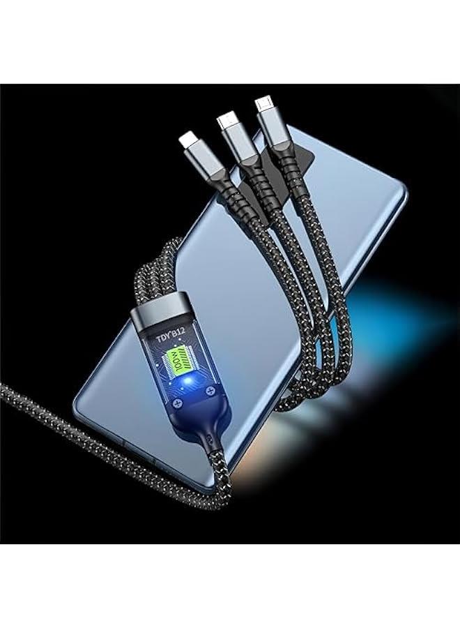 كيبل شحن USB 3 في 1، كيبل شحن نايلون مضفر فائق السرعة 100 واط، كيبل شحن متعدد عالمي مع منفذ نوع سي، مايكرو USB ومنفذ اي بي متوافق مع المزيد من الموبايلات - 1.2 متر - Image 4