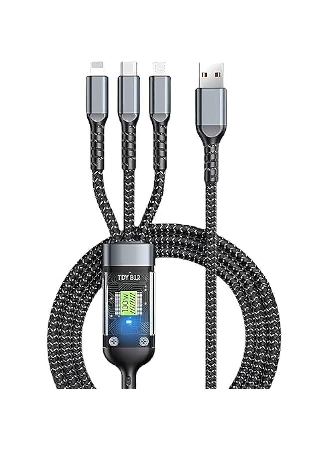 كيبل شحن USB 3 في 1، كيبل شحن نايلون مضفر فائق السرعة 100 واط، كيبل شحن متعدد عالمي مع منفذ نوع سي، مايكرو USB ومنفذ اي بي متوافق مع المزيد من الموبايلات - 1.2 متر - Image 2