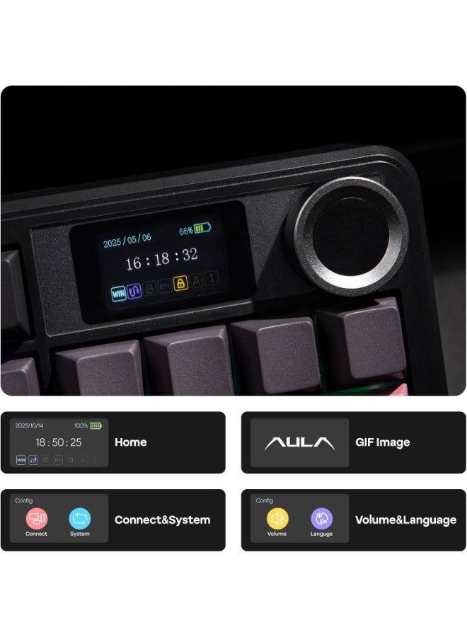 AULA F108 PRO - لوحة مفاتيح ميكانيكية لاسلكية مع شاشة ومقبض، لوحة مفاتيح كاملة الحجم مع بطارية 8000mAh، مفاتيح Graywood axle V3 مسبقة التشحيم، مفاتيح PBT مطبوعة من الجانبين، لوحات مفاتيح مخصصة للألعاب مع إضاءة خلفية RGB قابلة للتبديل. - Image 3