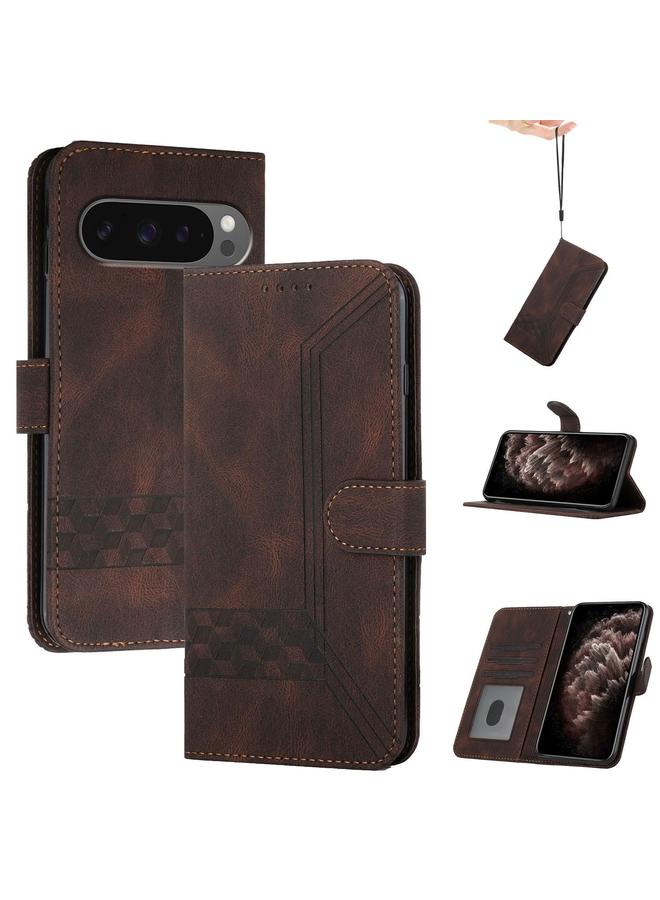 erorex Case For Google Pixel 10 Pro XL Cubic Skin Feel Flip Leather Phone Case - Image 1