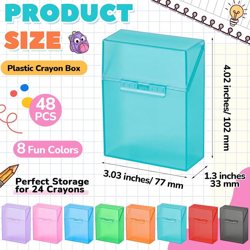 Clabby 48 Pcs Plastic Crayon Organizer Case for 24 Count Crayons Kids Art Supply Storage Box with Lid, Portable Holder for Classroom Home Travel, Fits Standard 24-Pack Crayon (Colorful) - Image 2