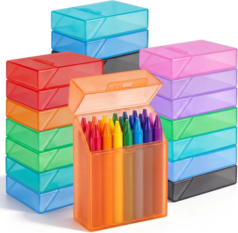 Clabby 48 Pcs Plastic Crayon Organizer Case for 24 Count Crayons Kids Art Supply Storage Box with Lid, Portable Holder for Classroom Home Travel, Fits Standard 24-Pack Crayon (Colorful) - Image 1