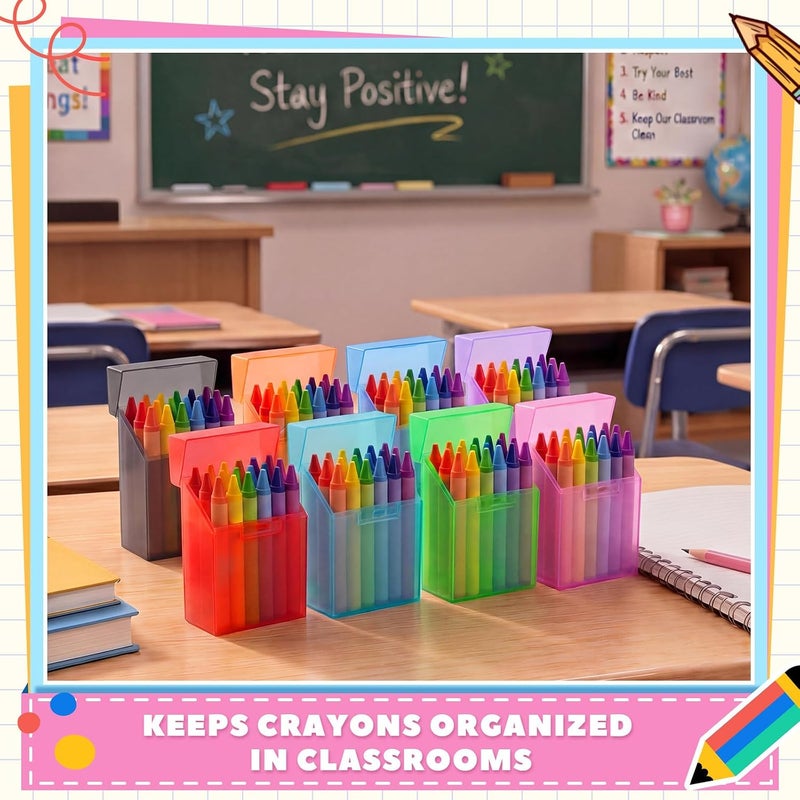 Clabby 48 Pcs Plastic Crayon Organizer Case for 24 Count Crayons Kids Art Supply Storage Box with Lid, Portable Holder for Classroom Home Travel, Fits Standard 24-Pack Crayon (Colorful) - Image 5