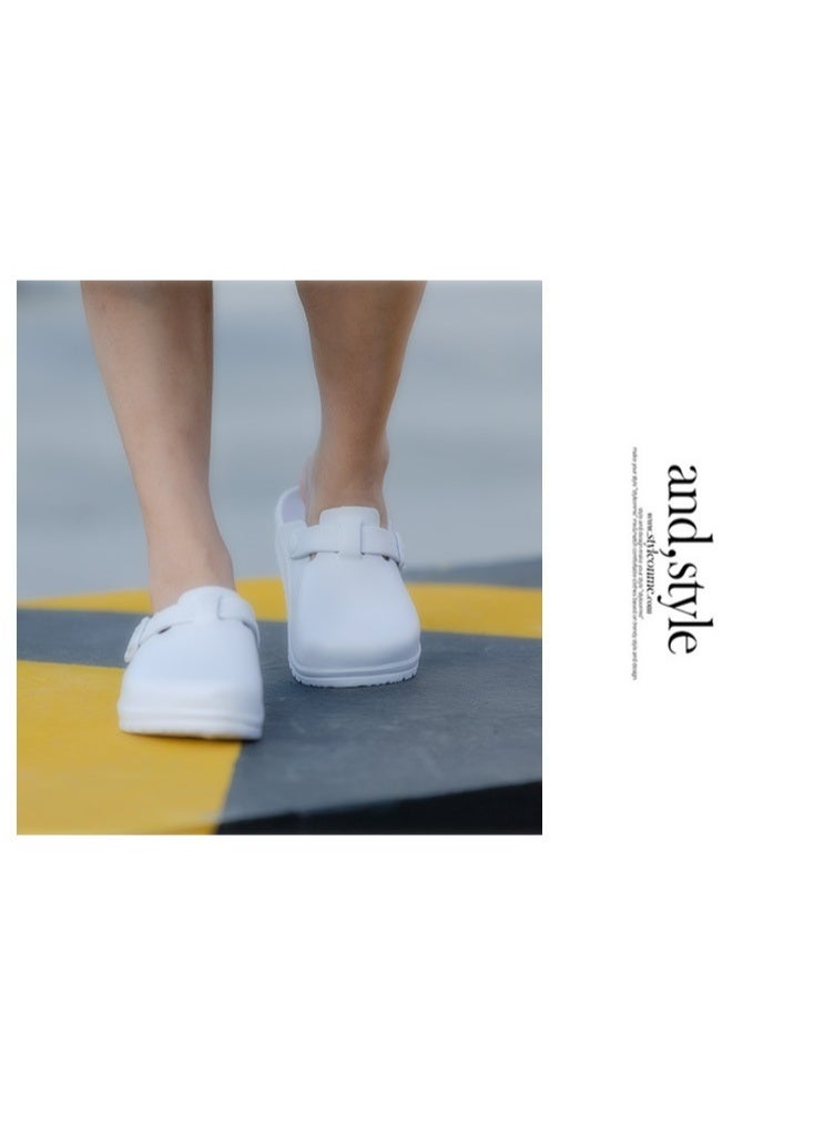 أحذية جراحية، أحذية مغلقة بالكامل وجيدة التهوية للرجال والنساء، أحذية واقية بفتحات تهوية، مناسبة للأطباء والممرضات وموظفي المختبرات، صنادل مانعة للانزلاق (بيضاء). - Image 2