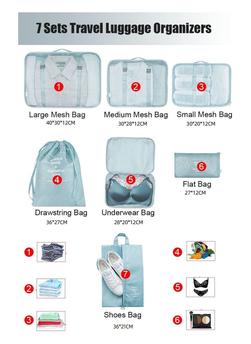 Gerenic - Packing Cubes for Suitcases, 7 PCS Compression Packing Cubes Travel Organiser Packing Bags, Travel Packing Cubes Set Storage Bags for Travel Accessories Clothes Shoes Cosmetics - Image 1