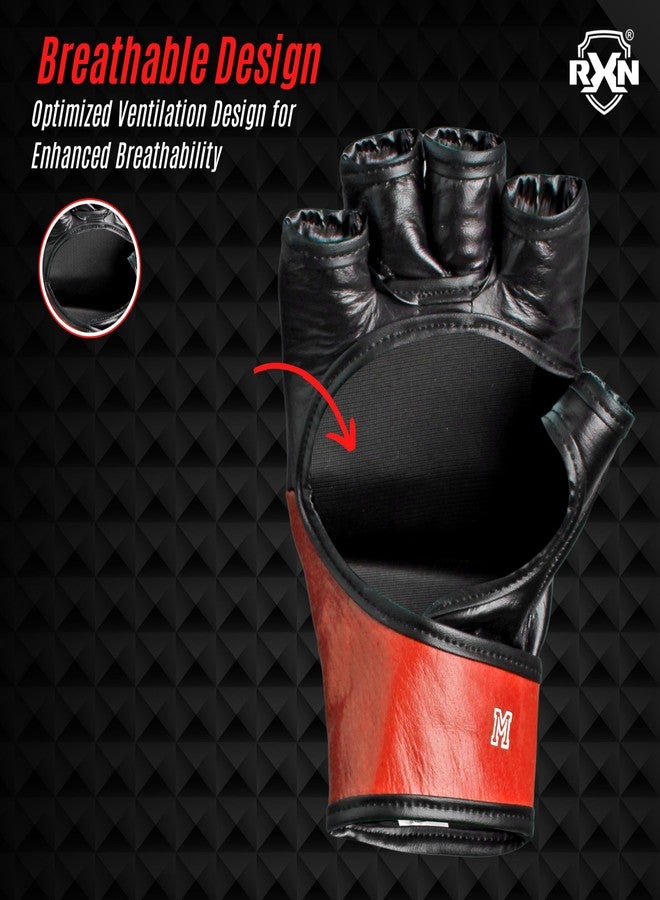RXN Premium MMA Gloves for Men - Ultimate Kickboxing & Muay Thai Gear | Perfect for Light Sparring & Heavy Bag Training | Open-Palm Design for Maximum Grip & Comfort (Black/Red, L/XL) - Image 4