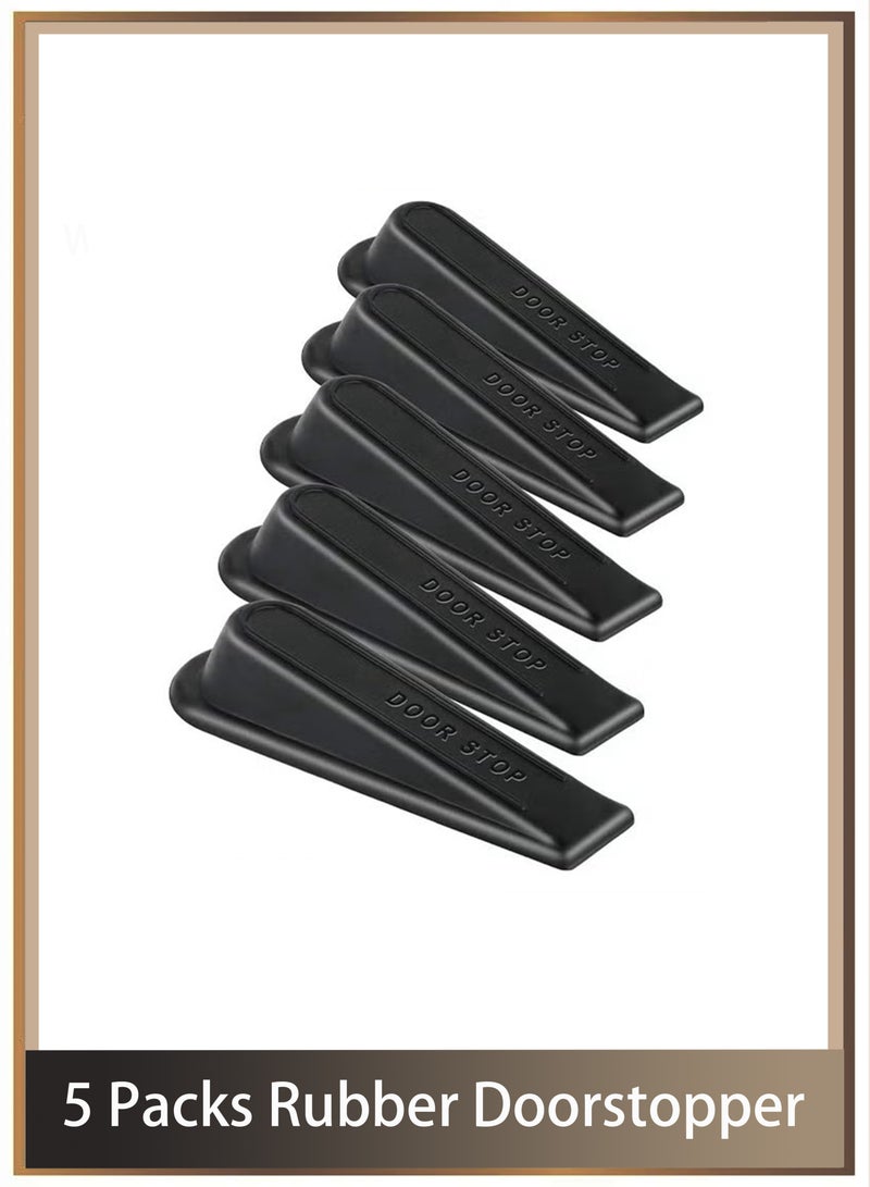 5 Packs Rubber Doorstopper, Door Draft Stopper, Wedge Suitable Doorstopper for All Floors Non-scratching and Anti-Slip Design, Door Bottom Draft Blocker Dust and Noise Insulation (Black) - Image 1