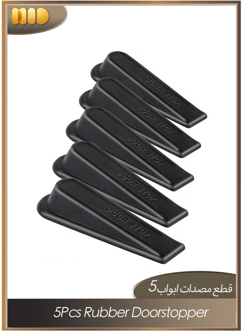5 Packs Rubber Doorstopper, Wedge Suitable Large Rubber Door Draft Stoppers for All Floors Non-scratching and Anti-Slip Design, Door Bottom Draft Blocker Dust and Noise Insulation, Prevent the Lock-Outs, Floor Sturdy Stackable (Black) - Image 1
