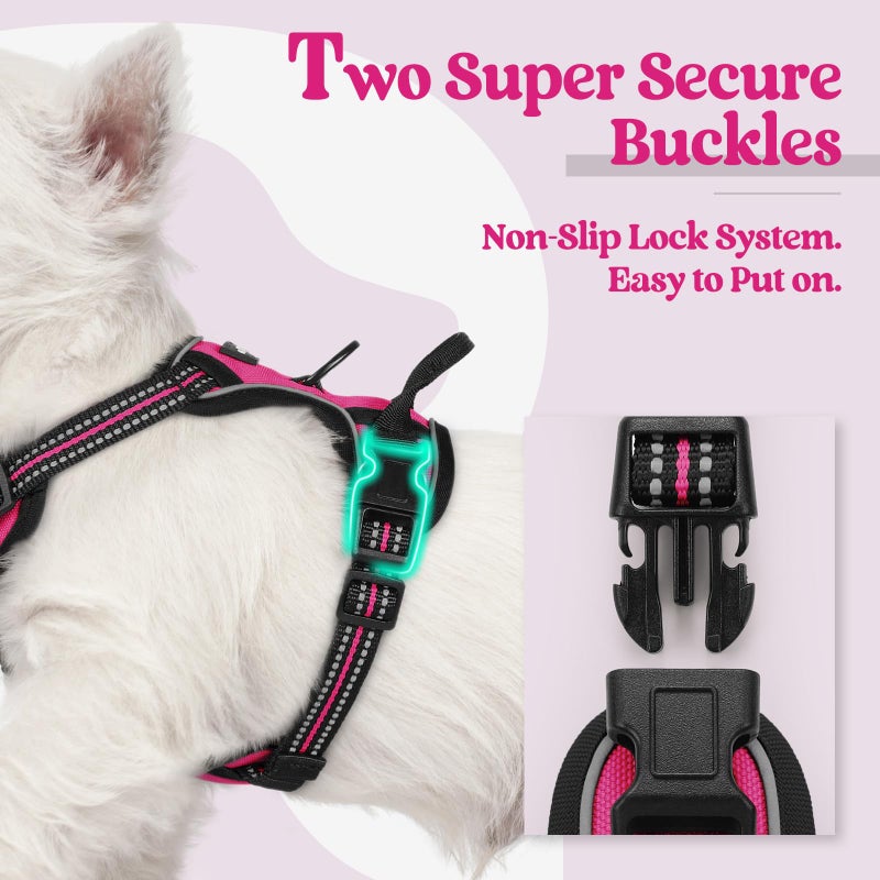 rabbitgoo Dog Harness No Pull with 2 Leash Clips, Adjustable Soft Padded, Reflective Oxford No Choke Pet Vest with Easy Control Handle for Puppy, Hot Pink, XS - Image 3