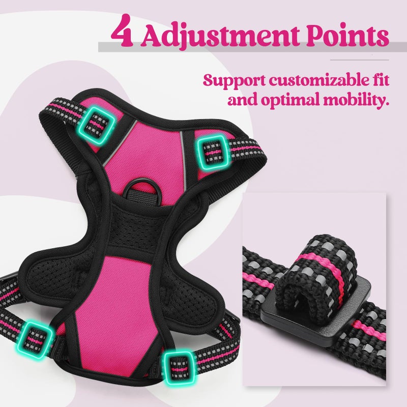 rabbitgoo Dog Harness No Pull with 2 Leash Clips, Adjustable Soft Padded, Reflective Oxford No Choke Pet Vest with Easy Control Handle for Puppy, Hot Pink, XS - Image 4