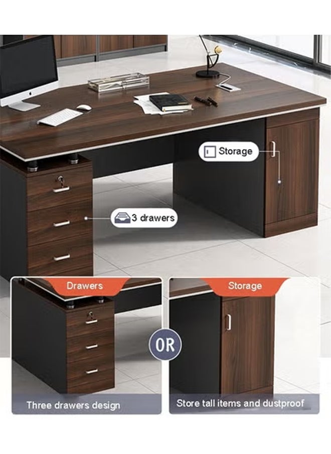 NKX - Modern Executive Office Desk Double Workstation with Storage Drawers and CPU Cabinet Computer Table for Home or Corporate office 140cm - Image 1
