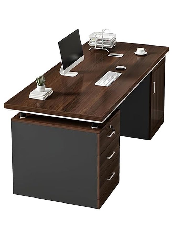 NKX - Modern Executive Office Desk Double Workstation with Storage Drawers and CPU Cabinet Computer Table for Home or Corporate office 140cm - Image 1